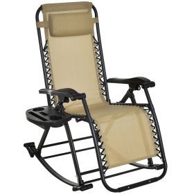 Outsunny Ergonomic Recline: Beige Zero Gravity Rocker with Headrest, Tray & Phone Holder