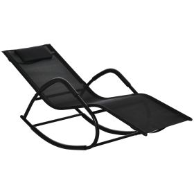 Outsunny Patio Rocking Sun Lounger Zero-gravity Outdoor Rocking Chair for Sunbathing Black Poolside Deck