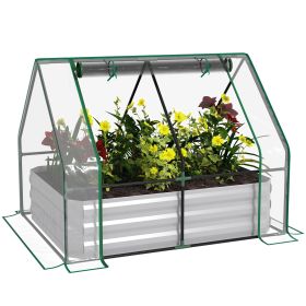 Outsunny Raised Garden Bed with Greenhouse, Steel Planter Box with Plastic Cover, Roll-Up Window, Clear