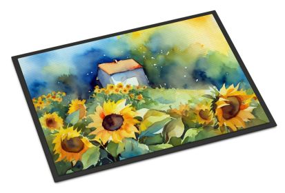 NEW Sunflowers in Watercolor Doormat Front Door Mat Indoor Outdoor Rugs for Entryway, Non Slip Washable Low Pile, 18H X 27W