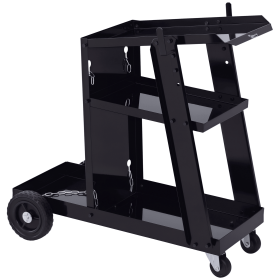 Welding Workhorse: Heavy-Duty 3-Tier Welder Trolley Cart with Safety Chain, Black
