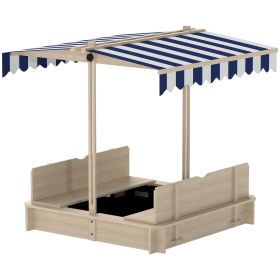 Kids Wooden Sandbox Outdoor Backyard Playset Children Play Station w/ Adjustable Canopy & Convertible Bench Sand for 3-7 Years Old