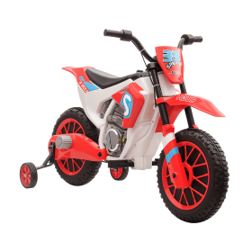 Kids Dirt Bike Battery-Powered Ride-On Electric Motorcycle with Charging 12V Battery, Training Wheels Red