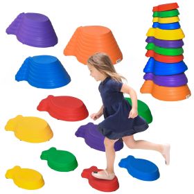 11pcs Balance Stepping Stones for Kids, Fish Style Non-slip Obstacle Course, Larger Size Stackable Balance Blocks Indoor Outdoor