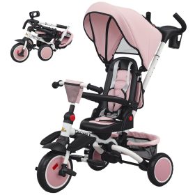 6 in 1 Toddler Tricycle for 1-5 Years Old with Push Handle, Removable Canopy, Rotatable Seat, Pink