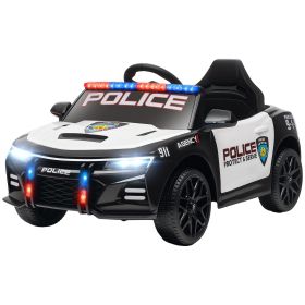 Kids Electric Ride on Police Car with Remote Control, Sirens, Flashing Lights, Music, Horn, Shock Absorbers, White