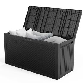 90 Gallon Black Plastic Storage Deck Box with Maze Texture Injection Molded Outdoor Patio Storage Container for Garden Tools Cushions Pool Suppli (Color: Black)