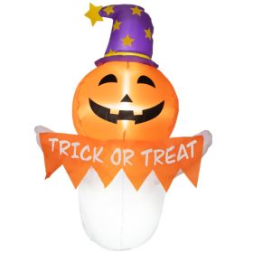 Outsunny 3.4ft Halloween Inflatables Window Sticker Ghost With Orange Face, Blow Up Halloween Decorations Outdoor LED Yard Display, Waterproof (Color: Orange)